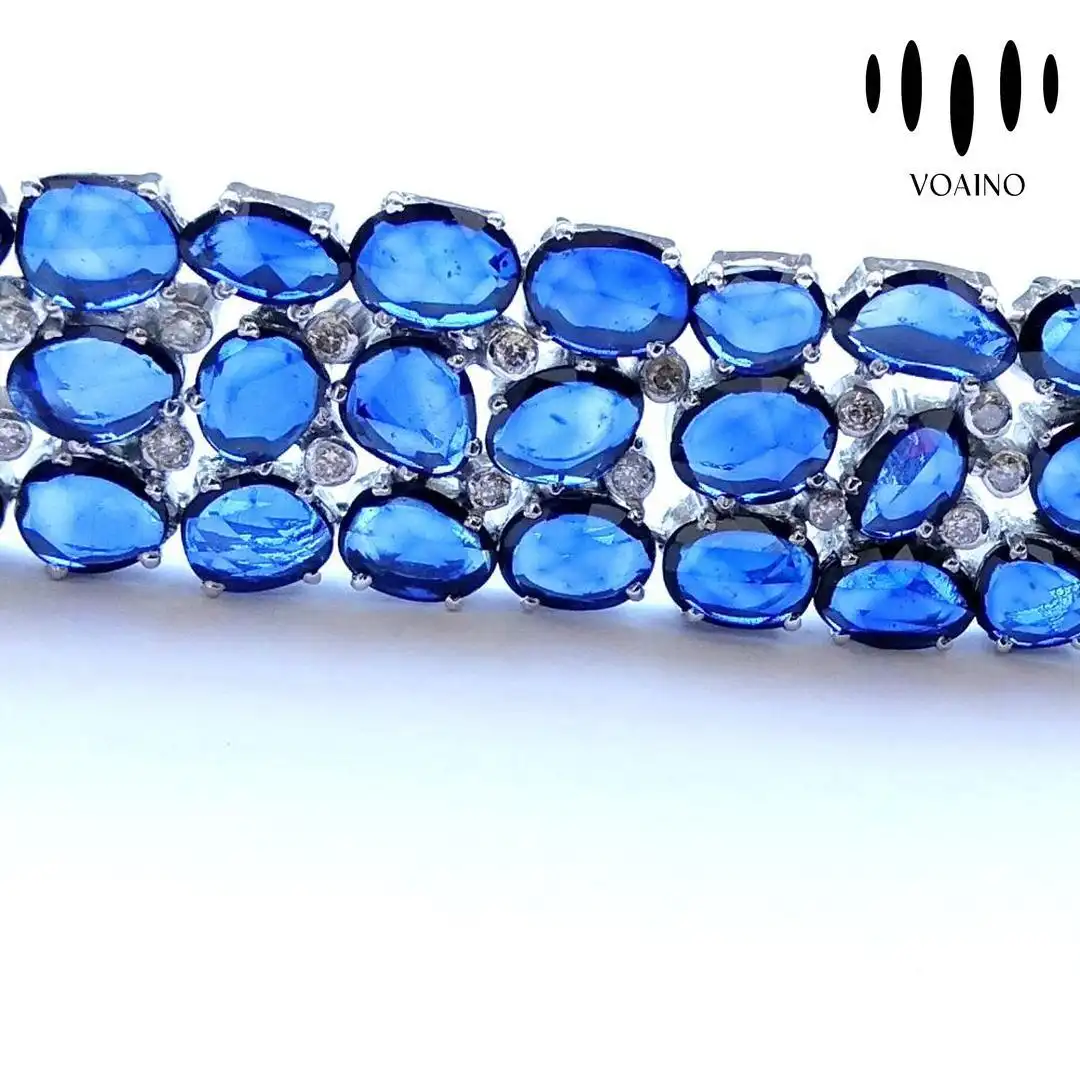 Blue Sapphire Oval Tennis Bracelet 18k/14k/9k/Pt950/S925 1