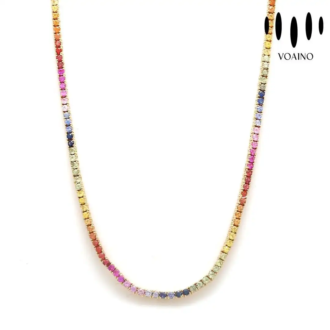 Rainbow Sapphire Bead Necklace Delicate Chain Design 18k/14k/9k/Pt950/S925 1