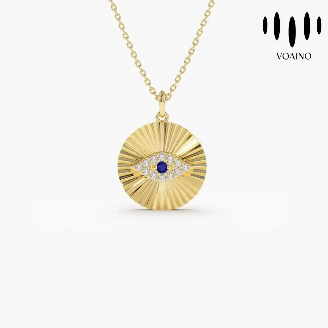 Evil Eye Sapphire Pendant Necklace 14K Gold 18k/14k/9k/Pt950/S925 1