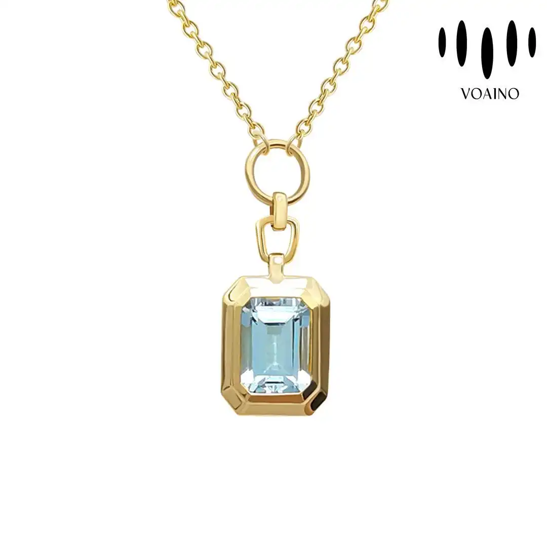 Emerald Cut Aquamarine Pendant Necklace 18K Yellow Gold 18k/14k/9k/Pt950/S925 1