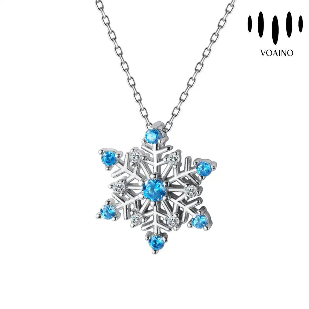 Blue Cubic Zircon Snowflake Pendant Necklace 925 Sterling Silver 18k/14k/9k/Pt950/S925 1