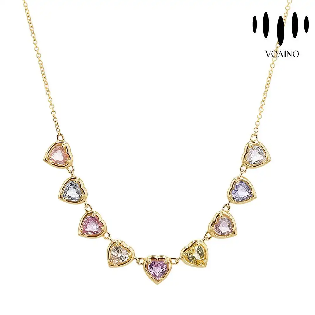 Colorful Heart-Cut Gemstone Necklace Gold Plated S925 1