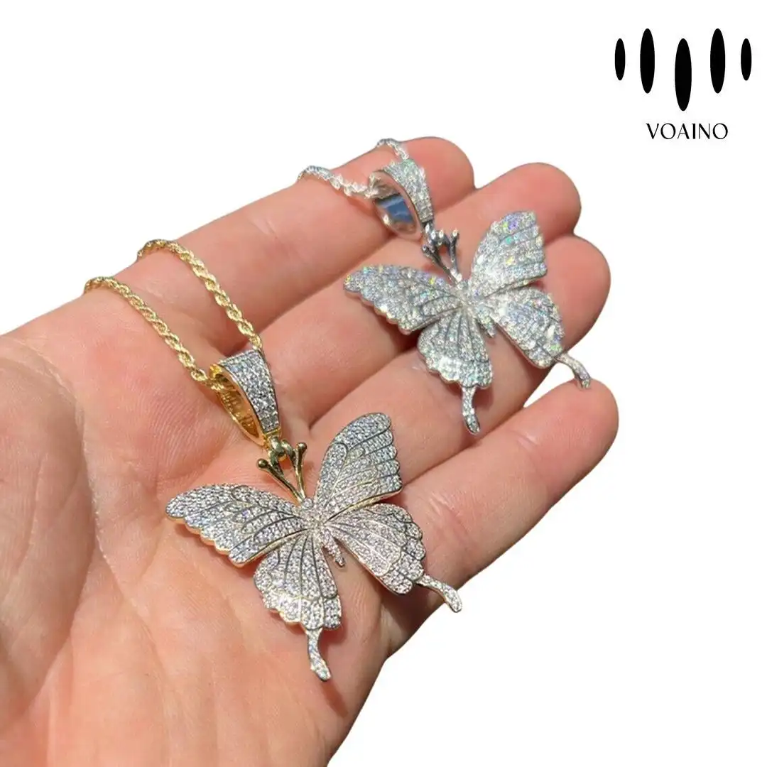 Round Cut Moissanite Butterfly Pendant Necklace 18k/14k/9k/S925/strainless steel2 1
