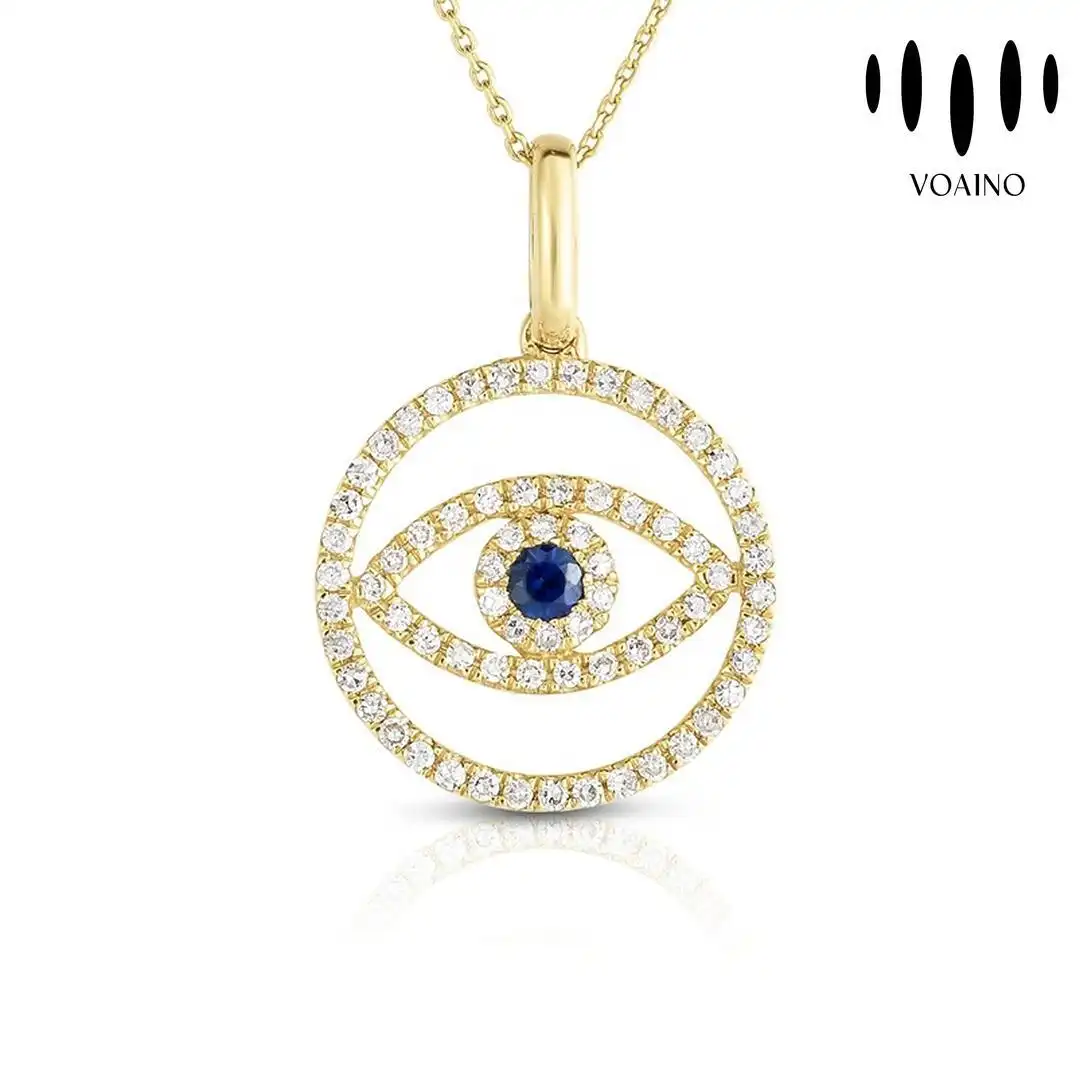 Round Cut Diamond Evil Eye Pendant Necklace 0.5-5.0ct 18k/14k/9k/Pt950/S925 1