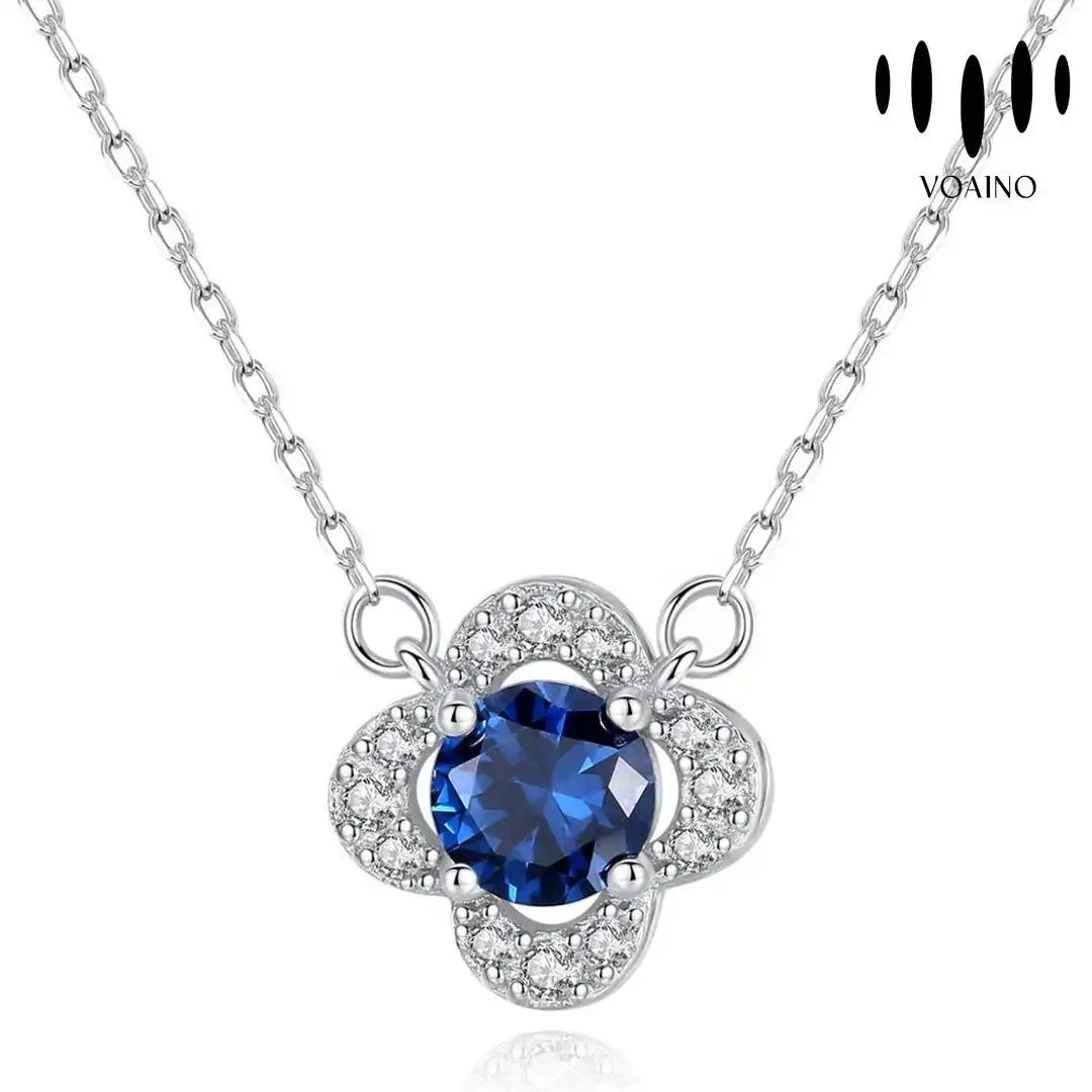 Flower Shape Sapphire Pendant Necklace 925 Sterling Silver 18k/14k/9k/Pt950/S925 1