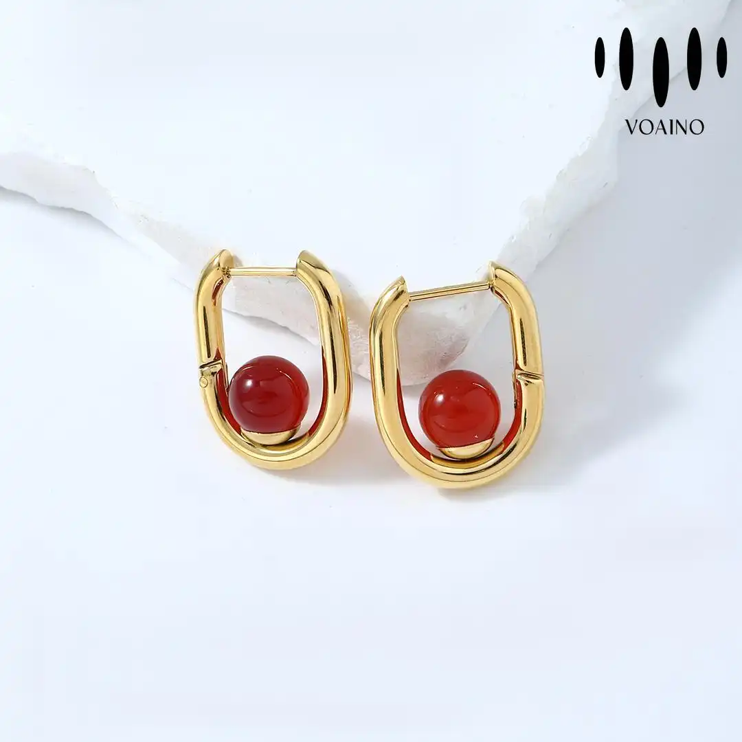 Red Ruby U-Shape Hoop Earrings 18k/14k/9k/Pt950/S925 1
