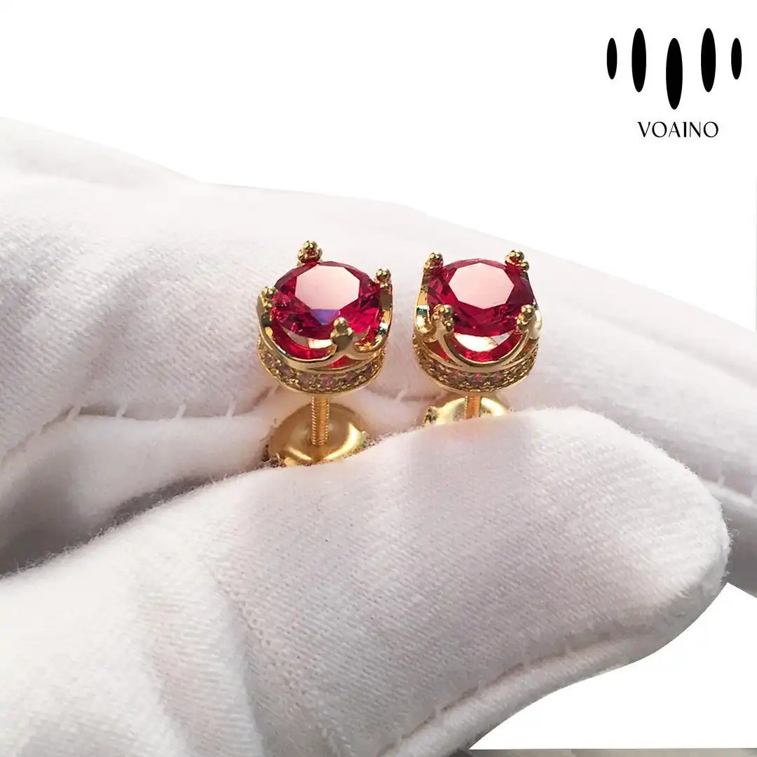 Ruby Crown Stud Earrings 18k/14k/9k/Pt950/S925 1