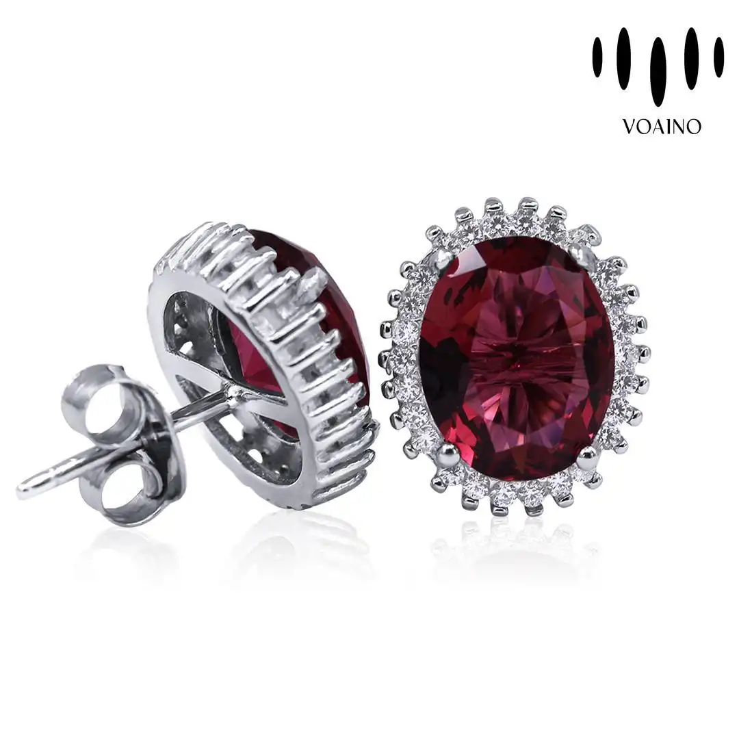 Red Gemstone Synthetic Ruby Cluster Stud Earrings 18k/14k/9k/Pt950/S925 1