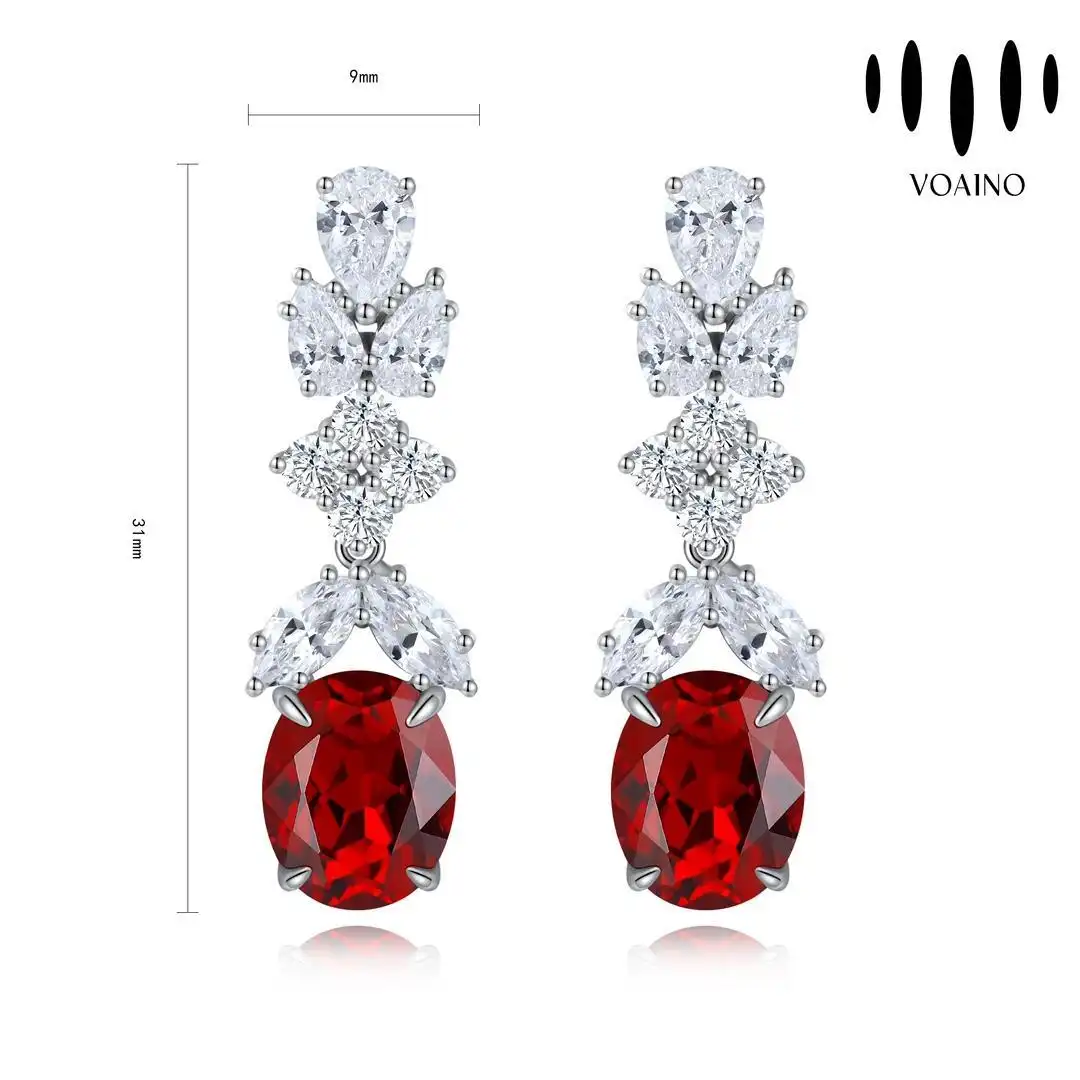 Oval Lab Grown Ruby Sterling Silver Drop Earrings 18k/14k/9k/Pt950/S925 1