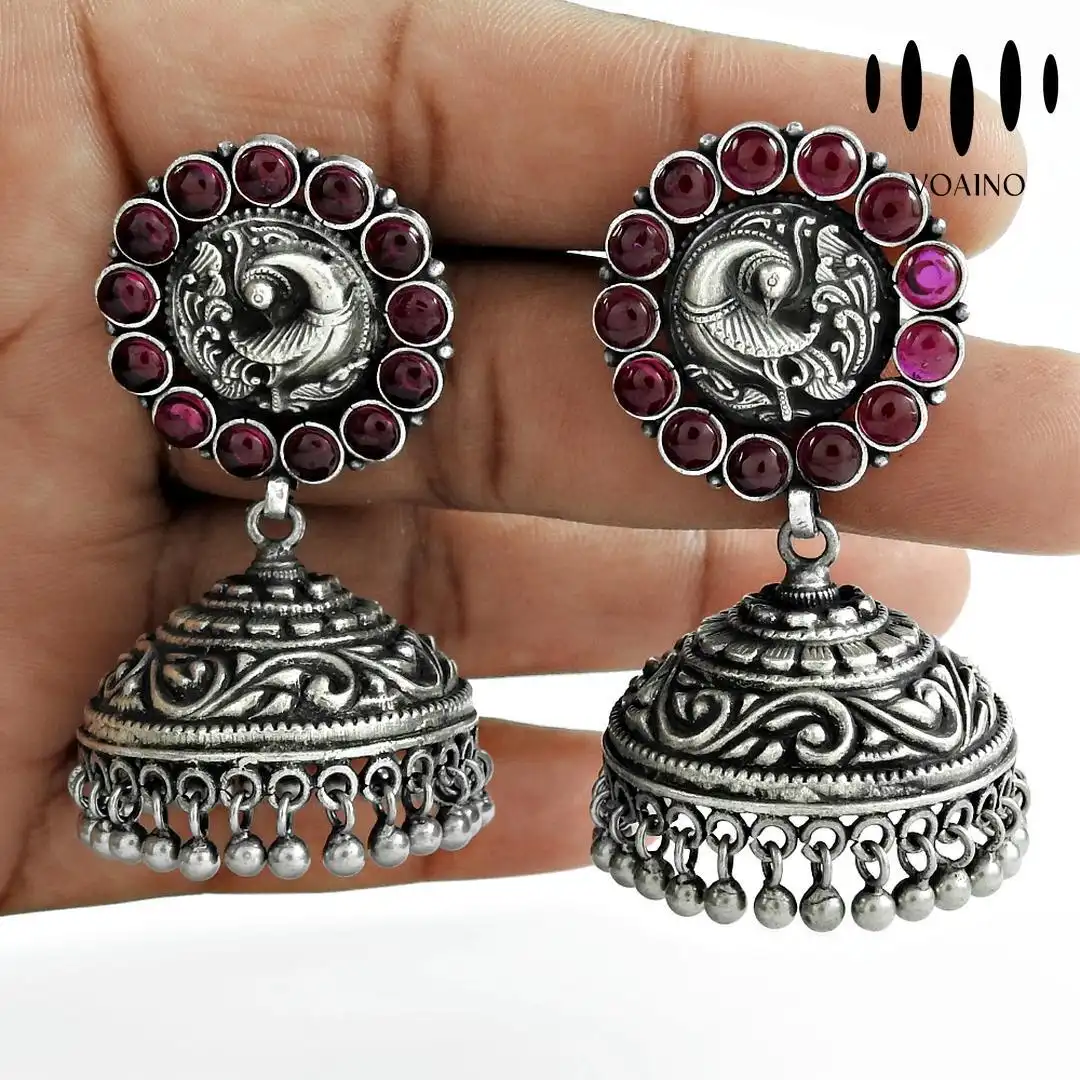 Ruby Earring Handmade Jhumka Jewelry Artisan Silver Earrings S925 1