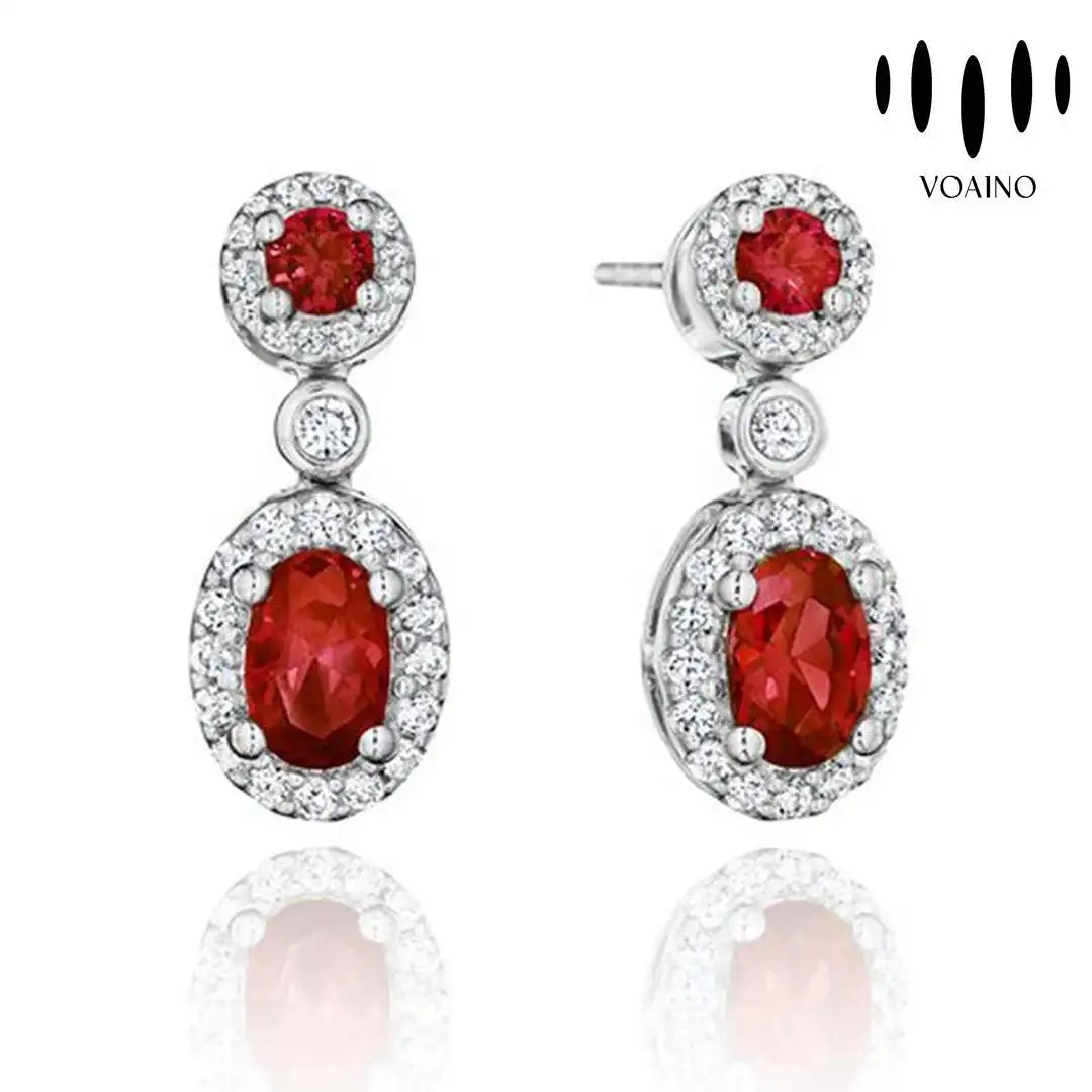 Ruby Crystal Oval Earrings with Diamond Halo 18k/14k/9k/Pt950/S925 1