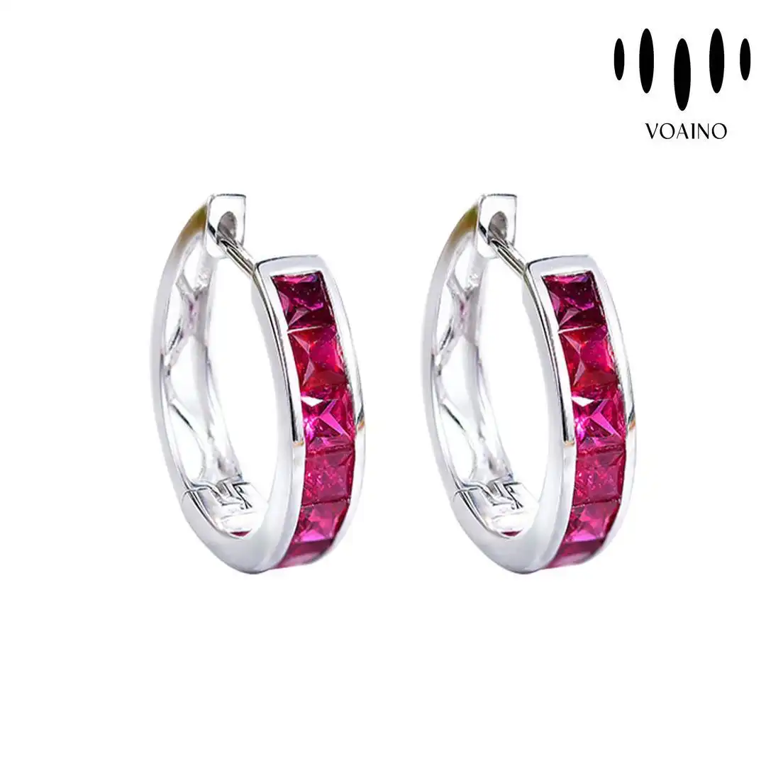 Ruby Channel Set Hoop Earrings 18k/14k/9k/Pt950/S925 1