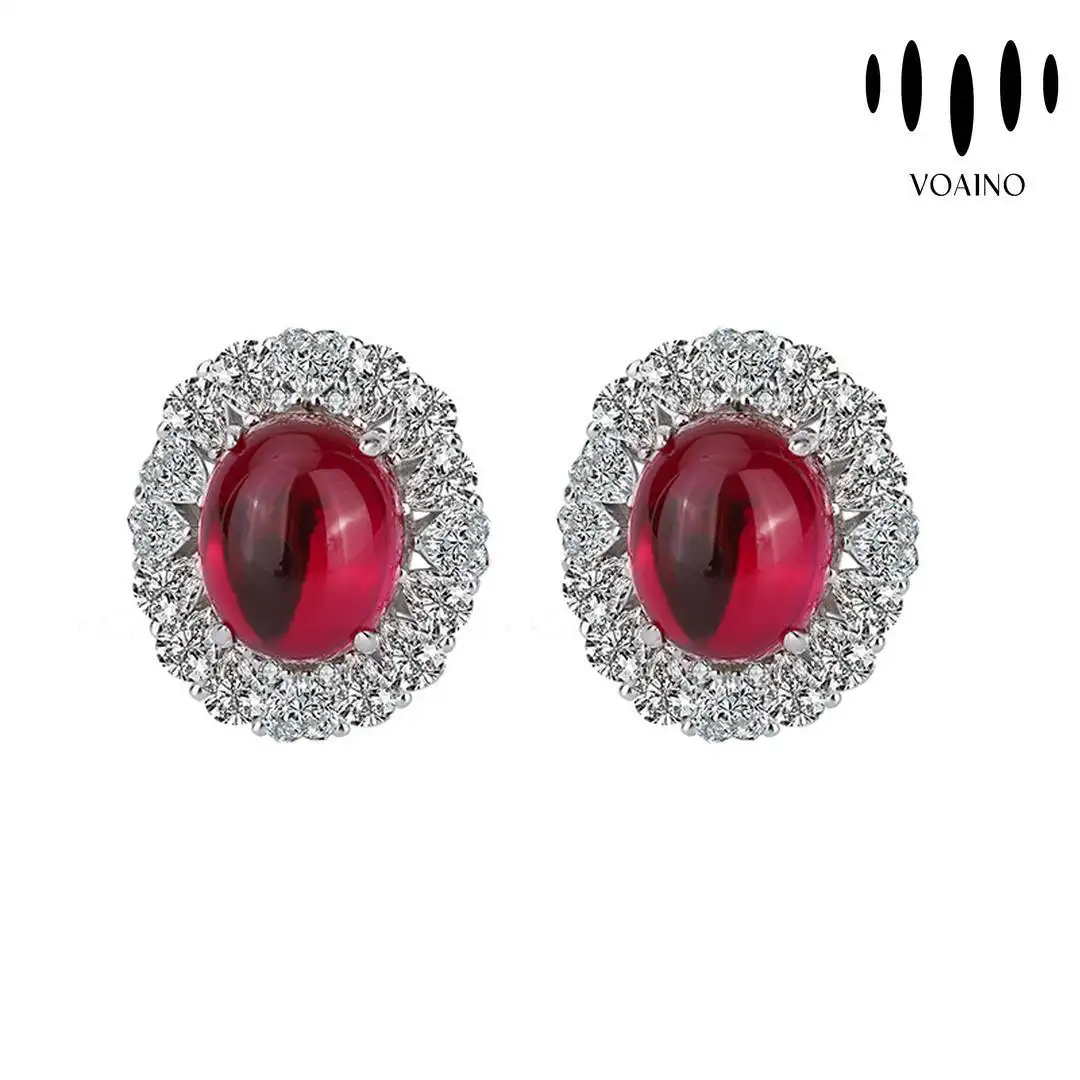 Ruby Diamond Stud Earrings Oval Shape Classic Design 18k/14k/9k/Pt950/S925 1