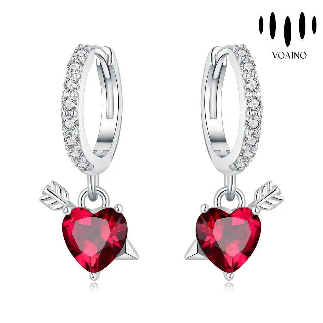 Red Ruby Heart Earrings with Arrow S925 18k/14k/9k/Pt950/S925 1