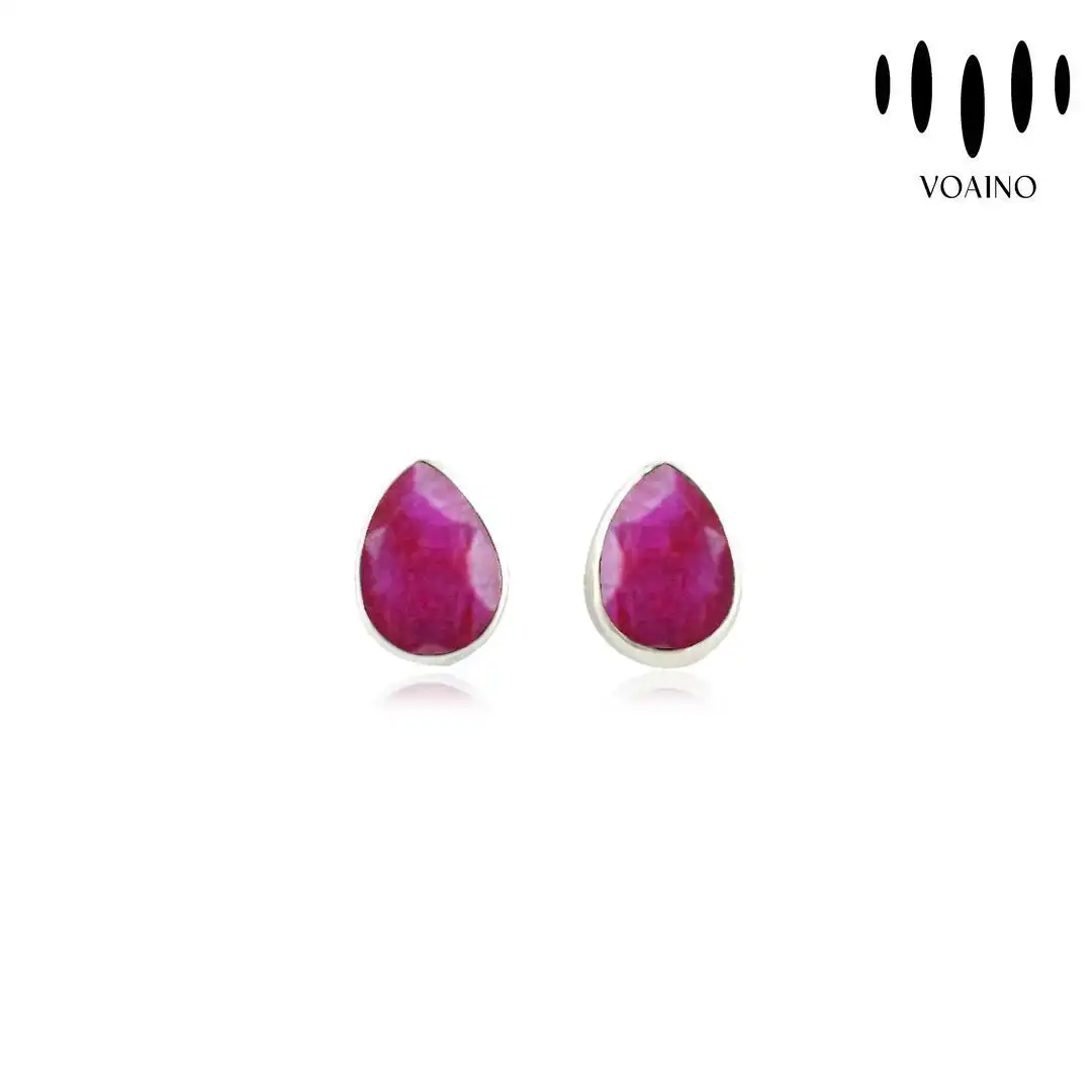 Ruby Pear Shape Gemstone Stud Earrings 18k/14k/9k/Pt950/S925 1