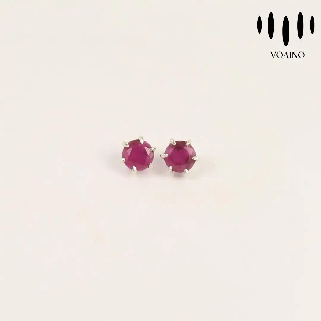 Ruby Stud Earrings Round Gemstone Claw Set Silver Jewelry 18k/14k/9k/Pt950/S925 1