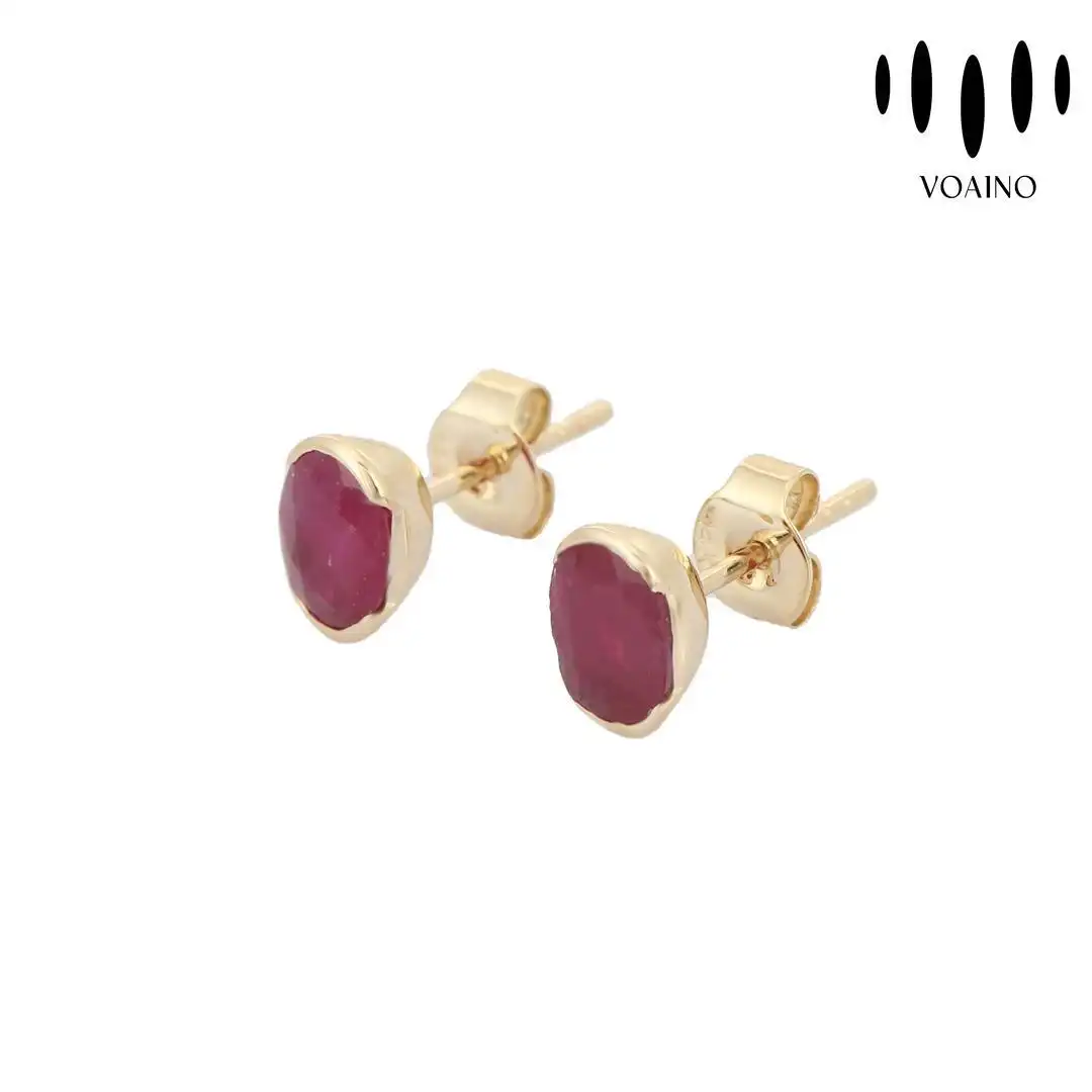 Ruby Oval Bezel Stud Earrings 18k/14k/9k/Pt950/S925 1