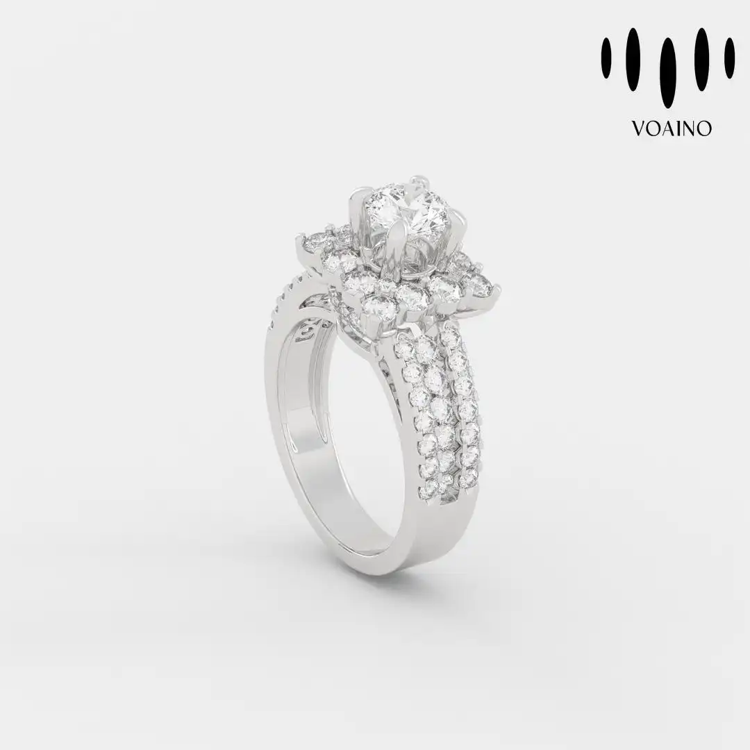 Round Brilliant Cut Halo Diamond Ring with Pave Band 0.5-5.0ct 18k/14k/9k/Pt950/S925 1