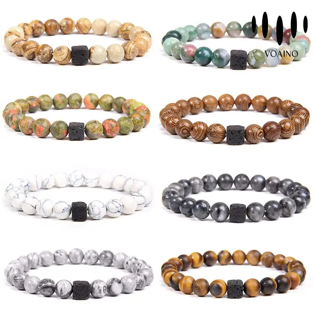Yellow Tiger Eye Beads Bracelet Frosted Volcanic Stone Charm 18k/14k/9k/Pt950/S925 1