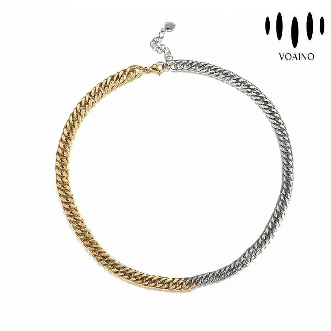 8MM Hip Hop Cuban Chain Gold Silver Mixed Stainless Steel Necklace 18k/14k/9k/S925/strainless steel 1