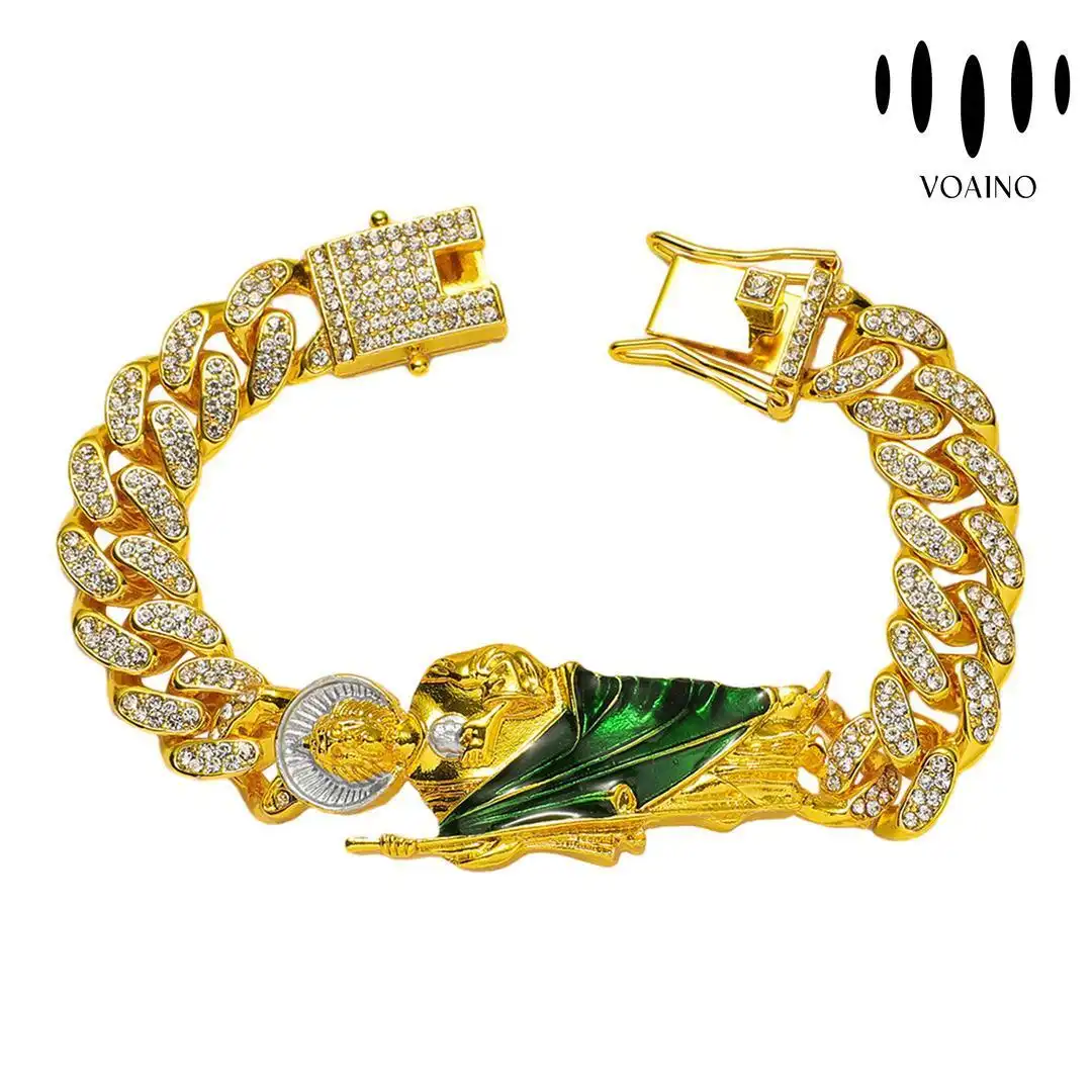 Round Diamond Cuban Chain Bracelet with Religious Charm 2.0-20.0ct 18k/14k/9k/Pt950/S925 1