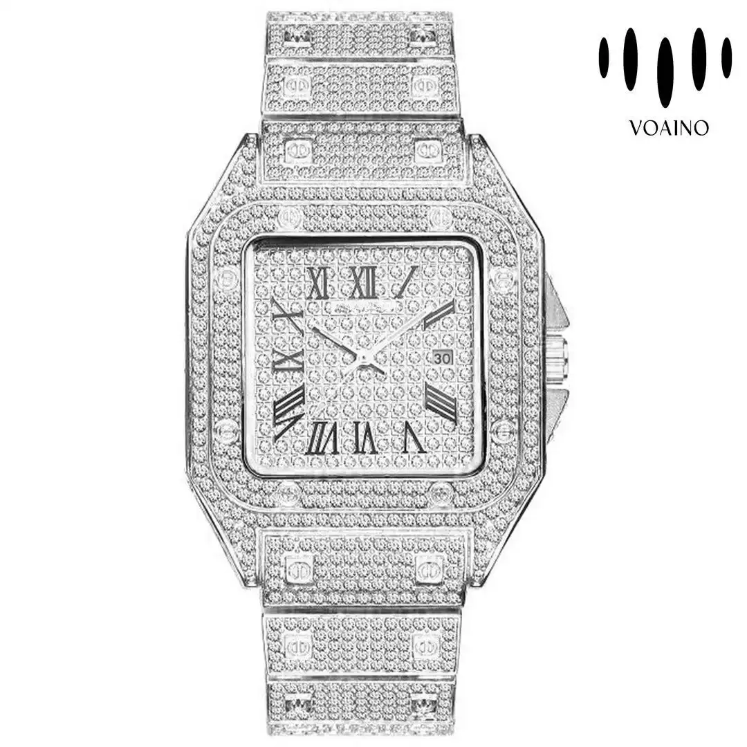 Diamond VVS Square Hip Hop Watch Custom Logo Jewelry 1