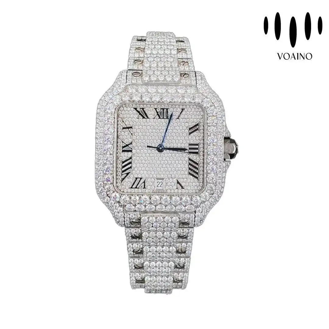 Iced Out Moissanite Diamond Watch with D VVS Studded Mechanical Dial Display 1