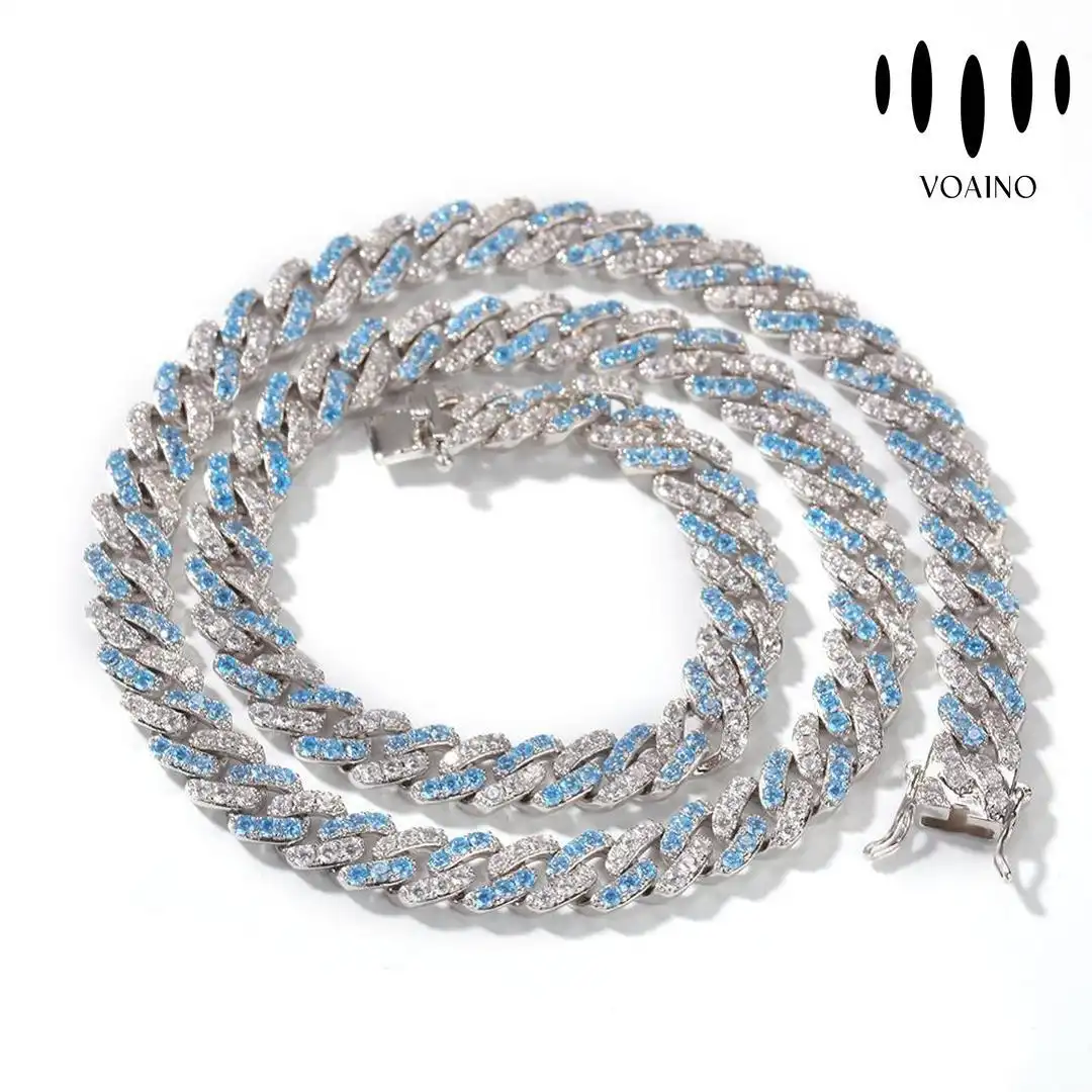 Blue CZ Diamond Cuban Chain Bling Rapper Necklace 18k/14k/9k/S925/strainless steel 1