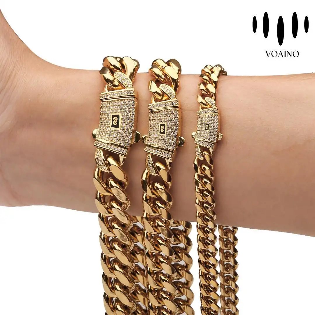 Cuban Link Chain with Diamond Accents 18k/14k/9k/S925/strainless steel 1