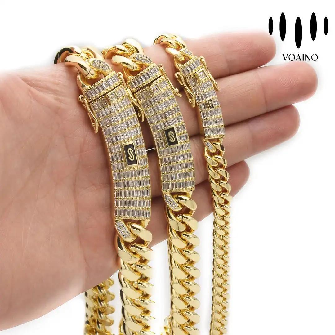 Iced Out Cuban Link Chain Bracelet with Diamond Accents 18k/14k/9k/S925/strainless steel 1