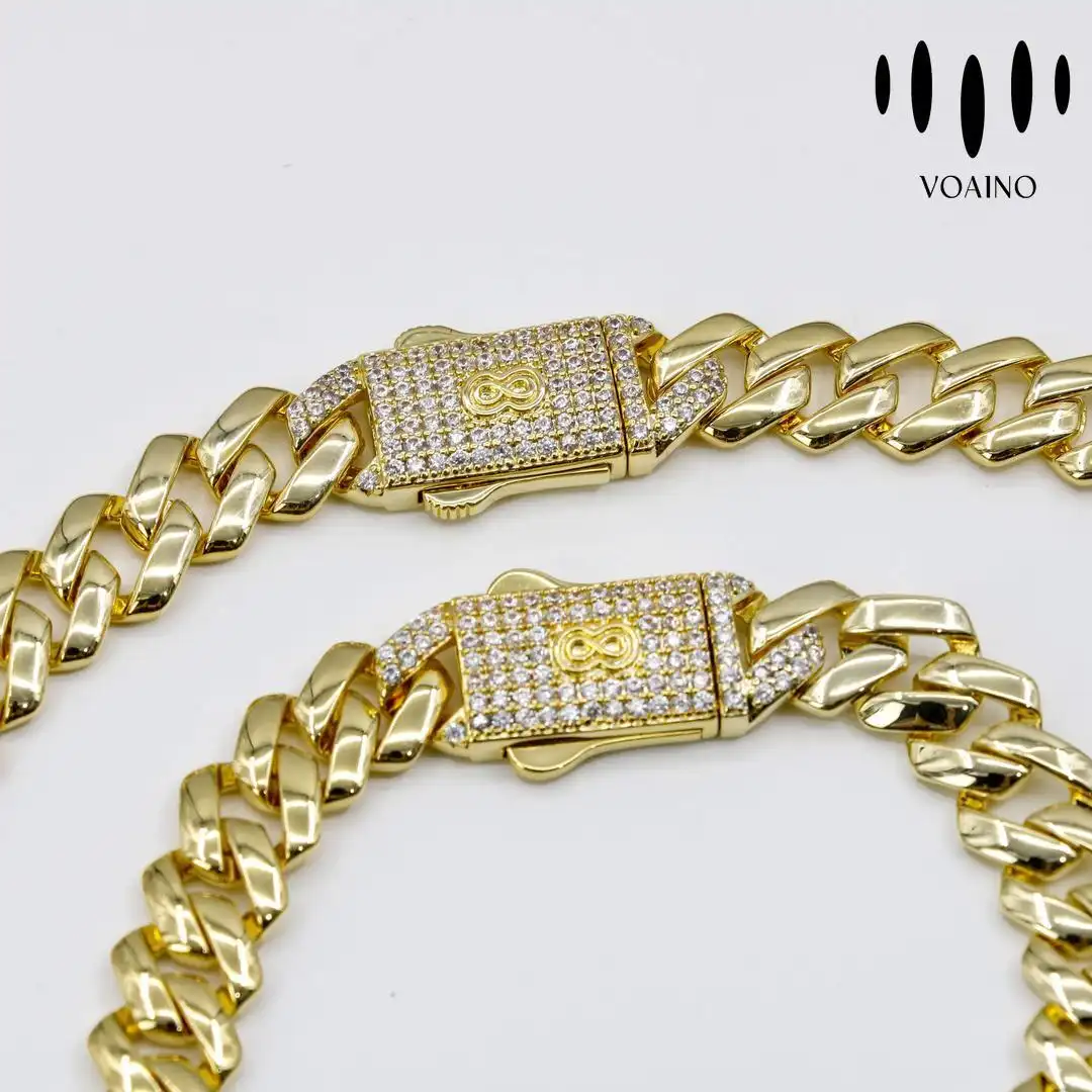 Cuban Link Chain with Pave Diamond Clasp 14k Gold Necklace 18k/14k/9k/S925/strainless steel 1