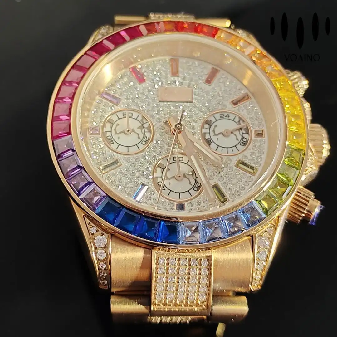 Rainbow Diamond Round Hip Hop Watch 1