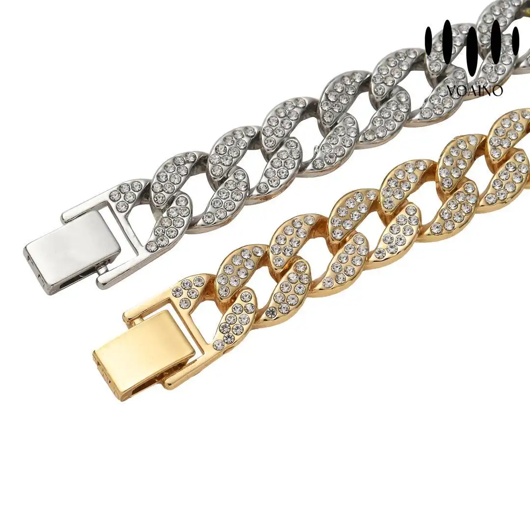 Pulsera de cadena de eslabones cubanos con diamantes de imitación helados de acero inoxidable de 18 k/14 k/9 k/S925 1