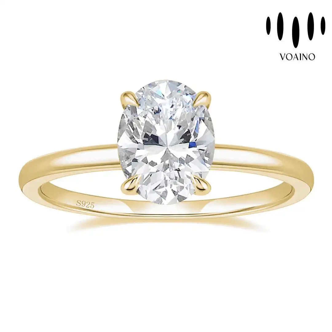 Bague solitaire en oxyde de zirconium taille ovale, anneau simple, 0,5 à 5 ct, 18 carats, 14 carats, 9 carats, Pt950/S925 1