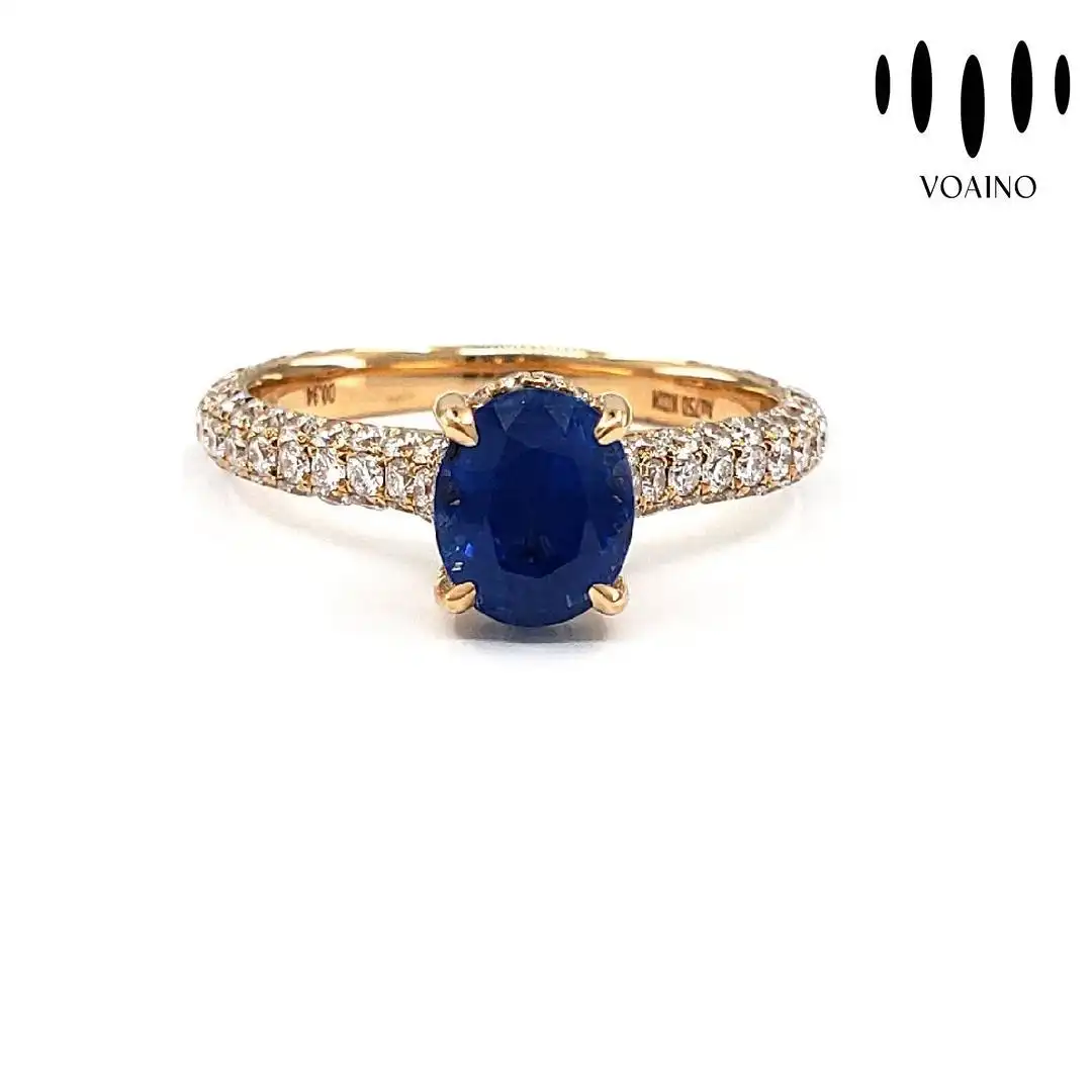 Blue Sapphire Oval Diamond Halo Ring 18k/14k/9k/Pt950/S925 1
