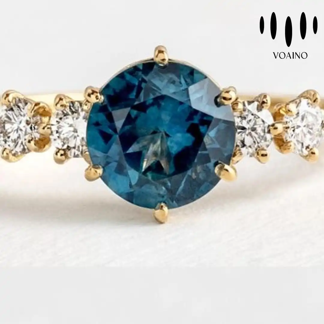 Blue Sapphire Round Cut Engagement Ring 18k/14k/9k/Pt950/S925 1