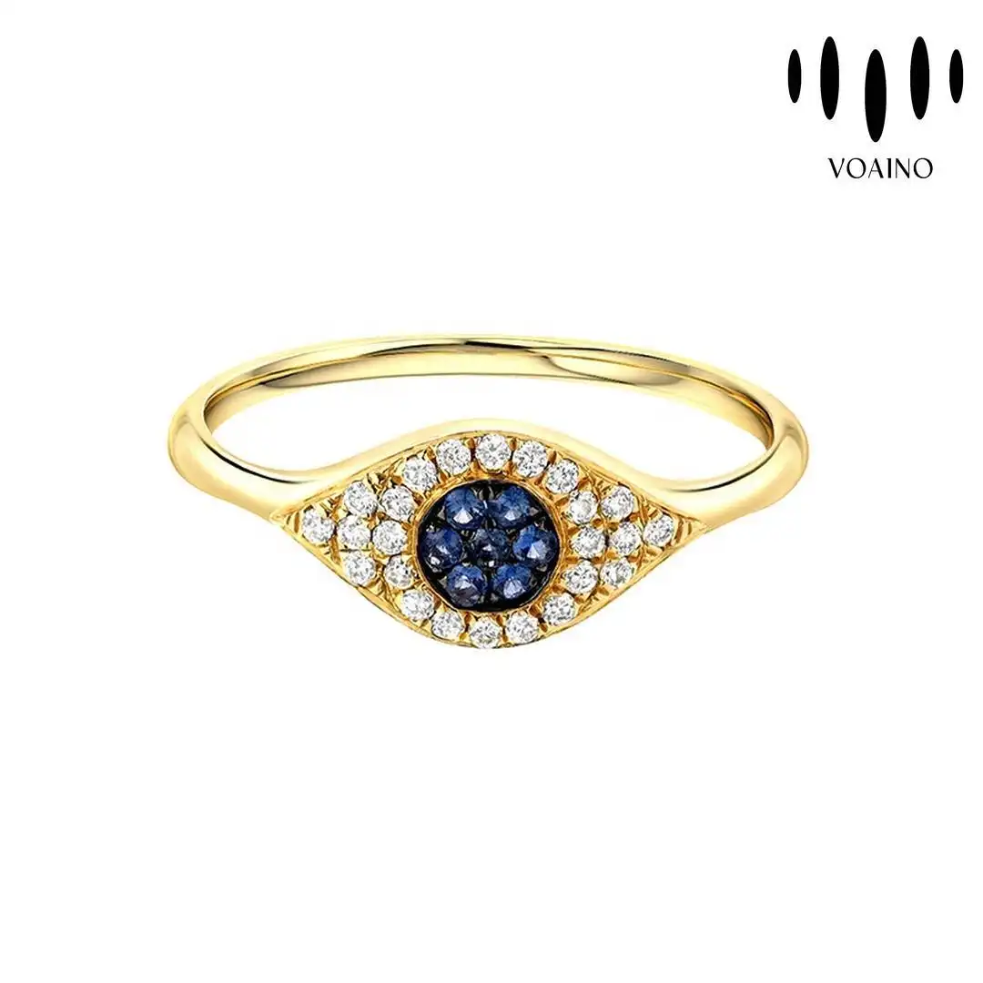Diamond and Sapphire Evil Eye Ring 18k/14k/9k/Pt950/S926 1