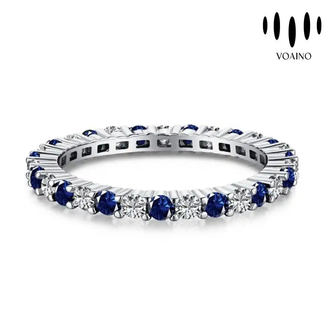 Bague d&39;éternité en saphir et zircone taille ronde 18 carats/14 carats/9 carats/Pt950/S925 1