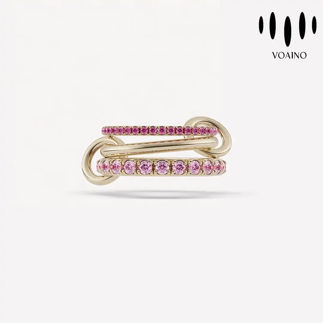 Pink Sapphire Triple Eternity Stacking Ring 18k/14k/9k/Pt950/S925 1