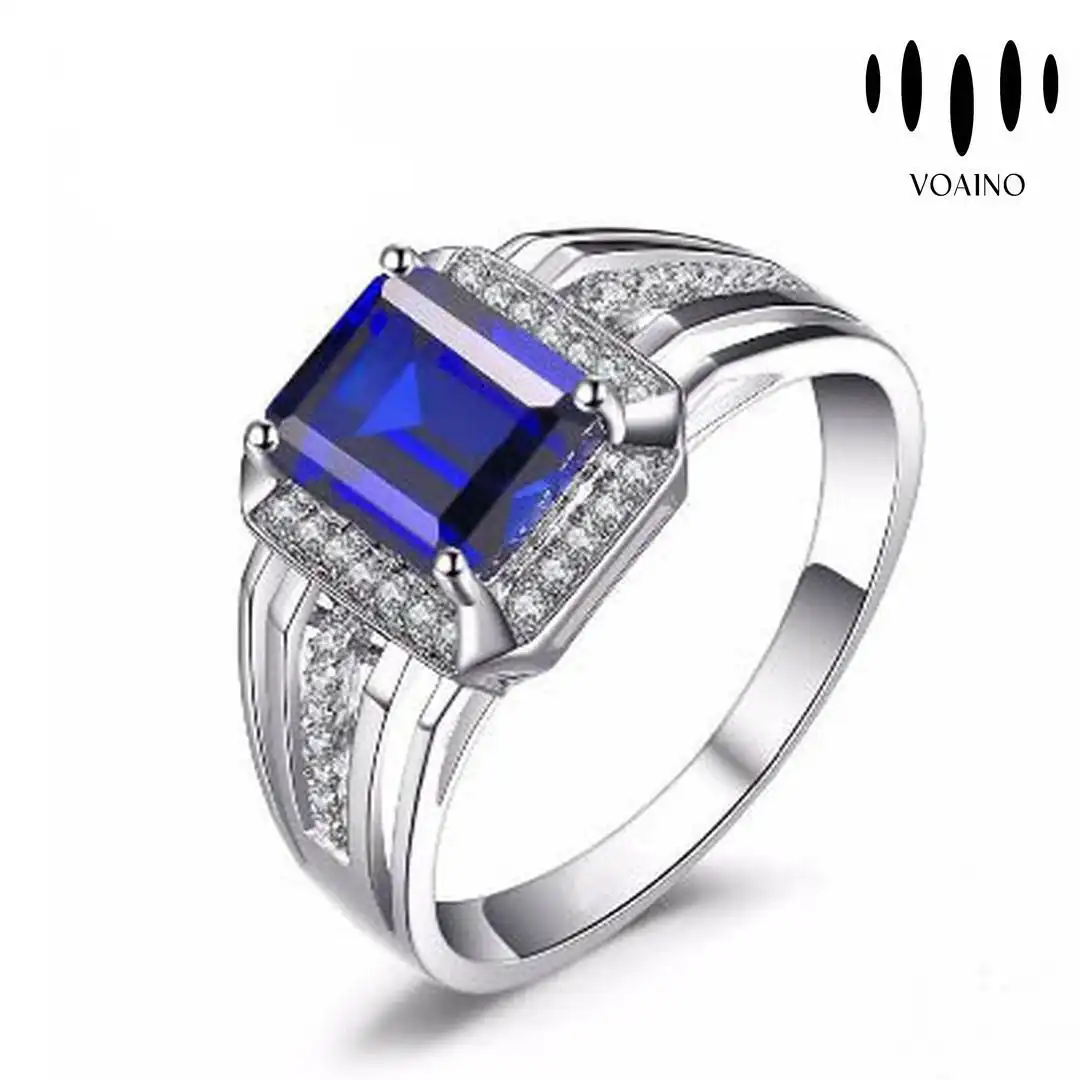 Emerald Cut Sapphire Men's Wedding Ring 18k/14k/9k/Pt950/S925 1