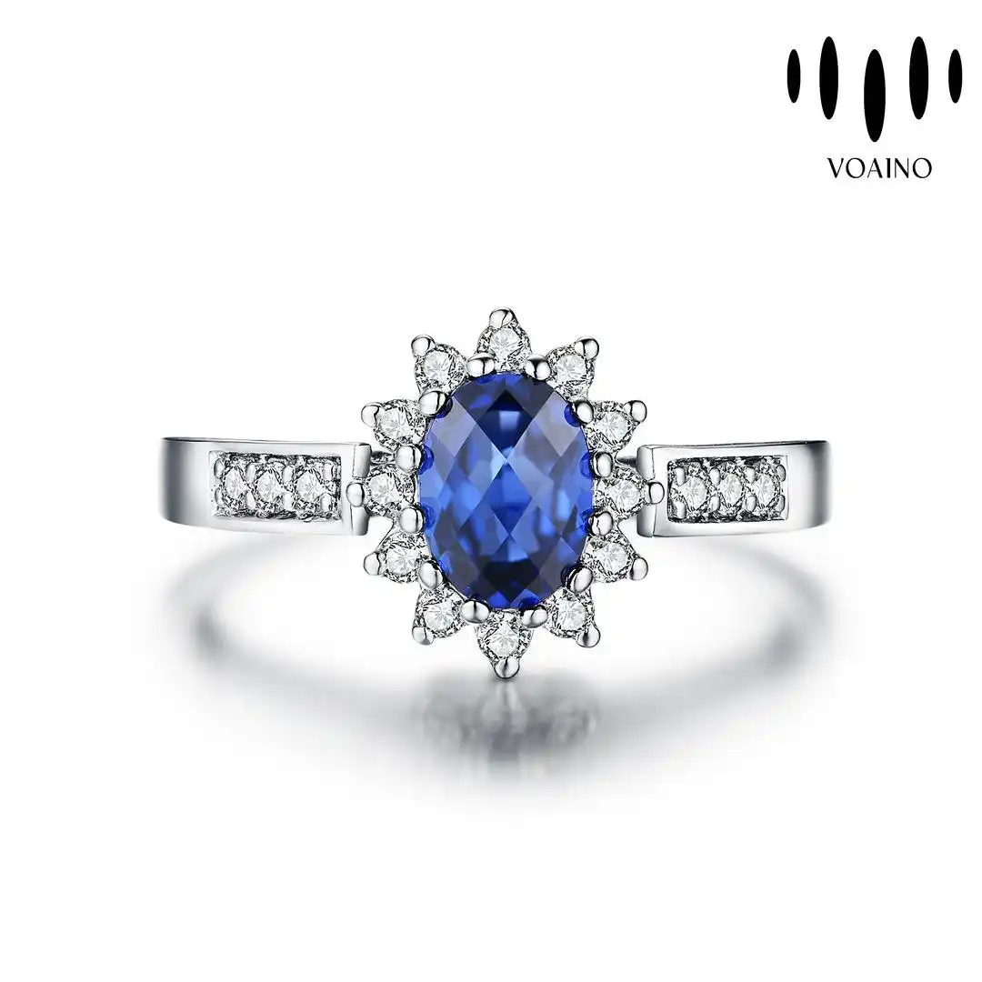 CZ Engagement Ring with Sapphire Center Stone and Diamond Accents 18k/14k/9k/Pt950/S926 1