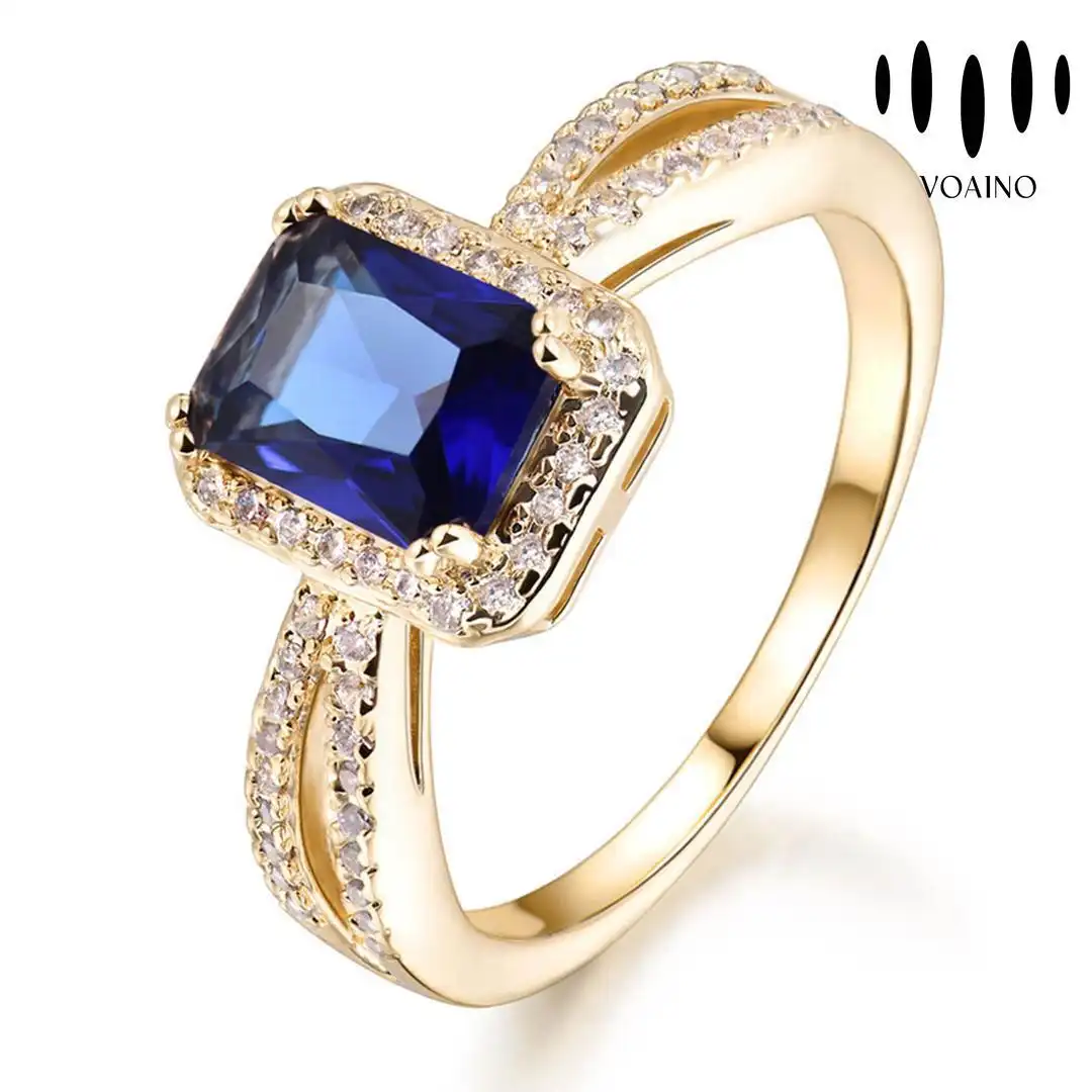Blue Sapphire Rectangular Halo Ring 18k/14k/9k/Pt950/S925 1