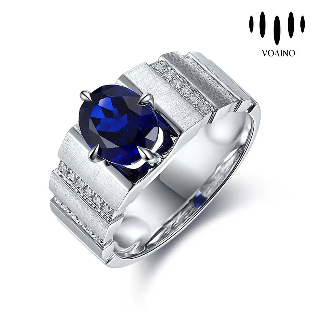 Blue Sapphire Oval Cut Men's Ring Luxury Wedding 18k/14k/9k/Pt950/S926 1