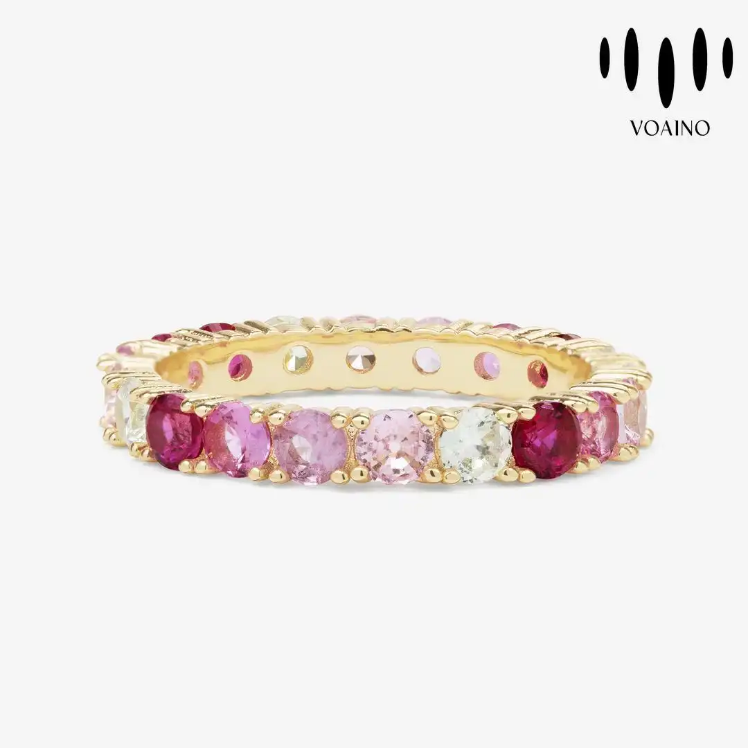 Gradient Ruby Red CZ Eternity Band Ring 18k/14k/9k/Pt950/S925 1