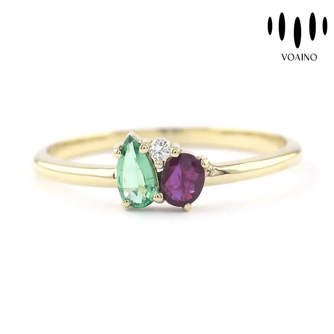 Emerald Ruby Diamond Gold Ring Elegant Initial Jewelry 18k/14k/9k/Pt950/S925 1