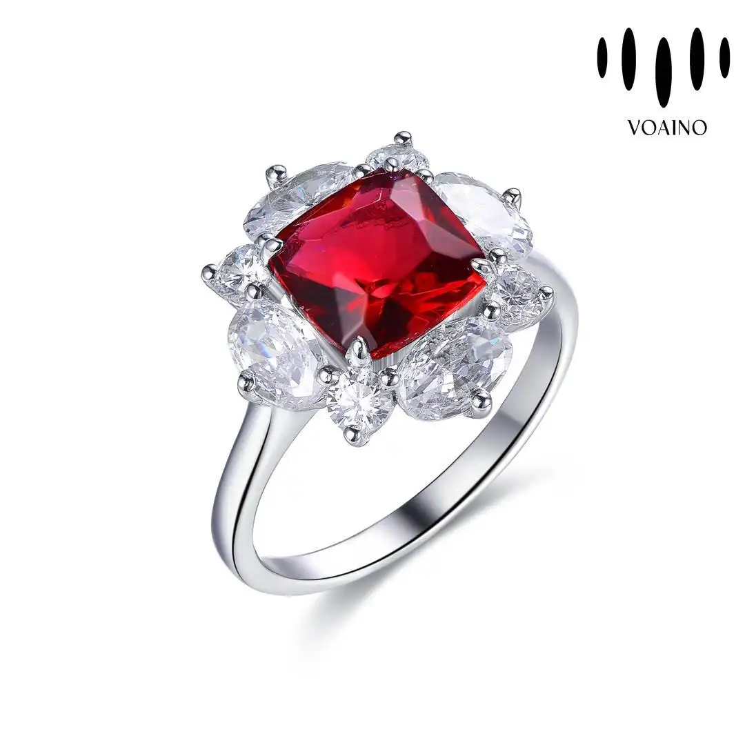 Cushion Cut Ruby and Diamond Engagement Ring 18k/14k/9k/Pt950/S926 1