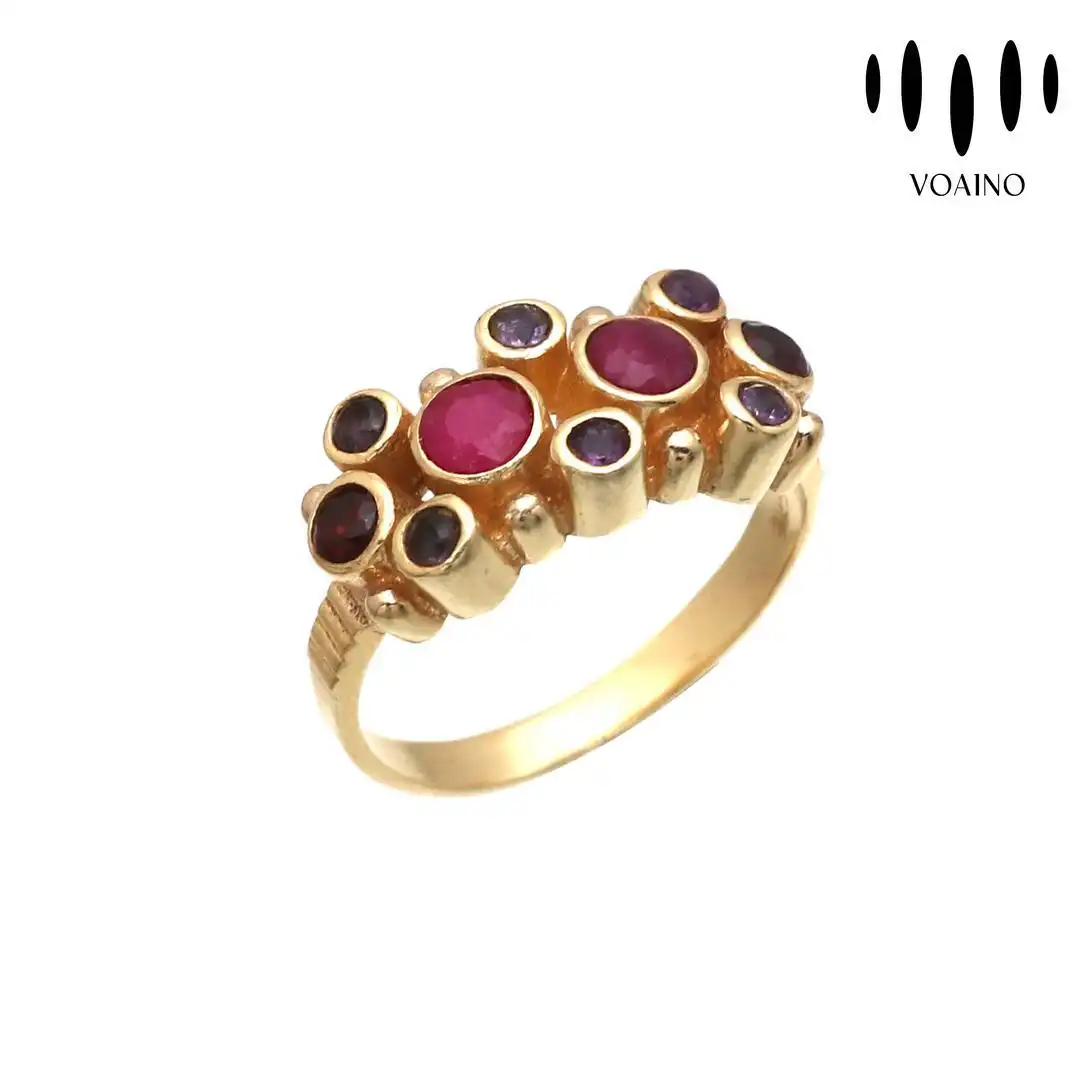 Ruby Amethyst Gemstone Cluster Ring Gold Plated Jewelry 18k/14k/9k/Pt950/S925 1
