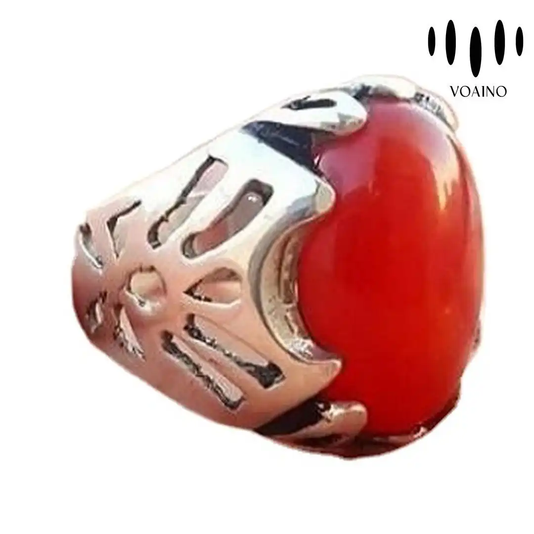 Elegant Vintage French Style Red Agate Open Ring with Ruby Gemstone 18k/14k/9k/Pt950/S925 1