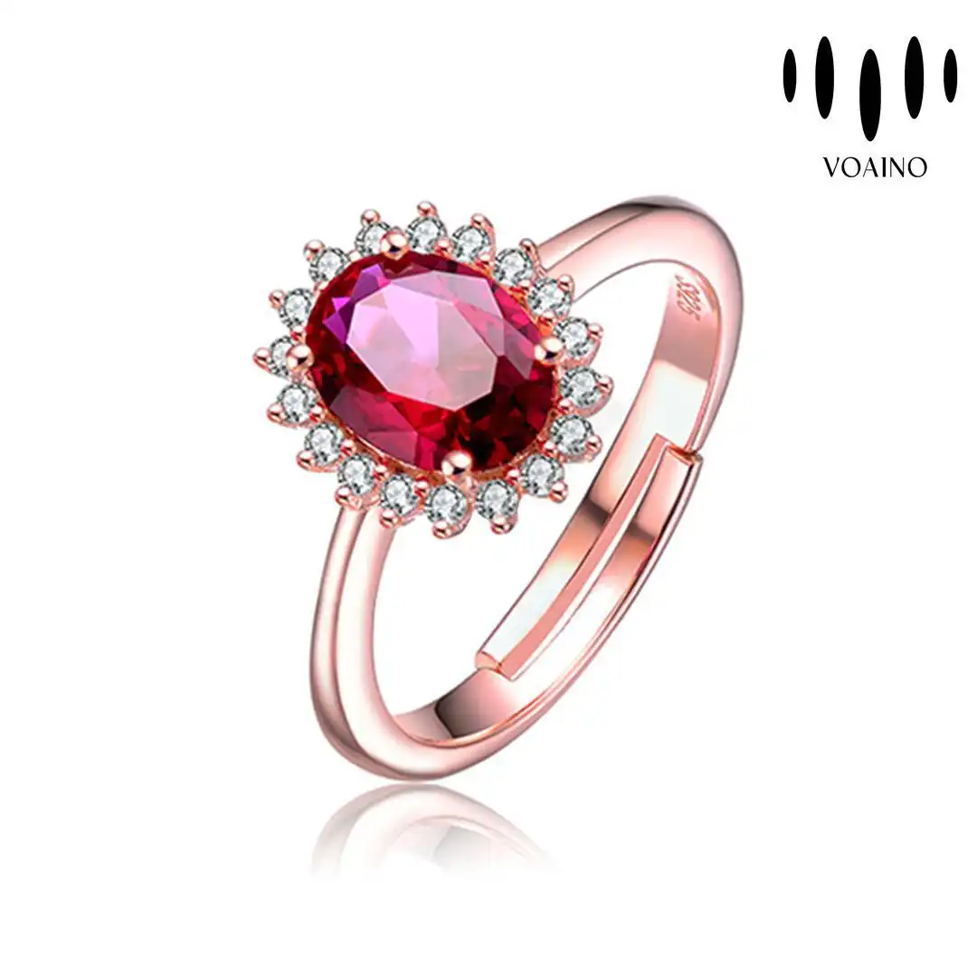 Red Ruby Ring Oval Cut Rose Gold Adjustable 925 Silver 18k/14k/9k/Pt950/S926 1