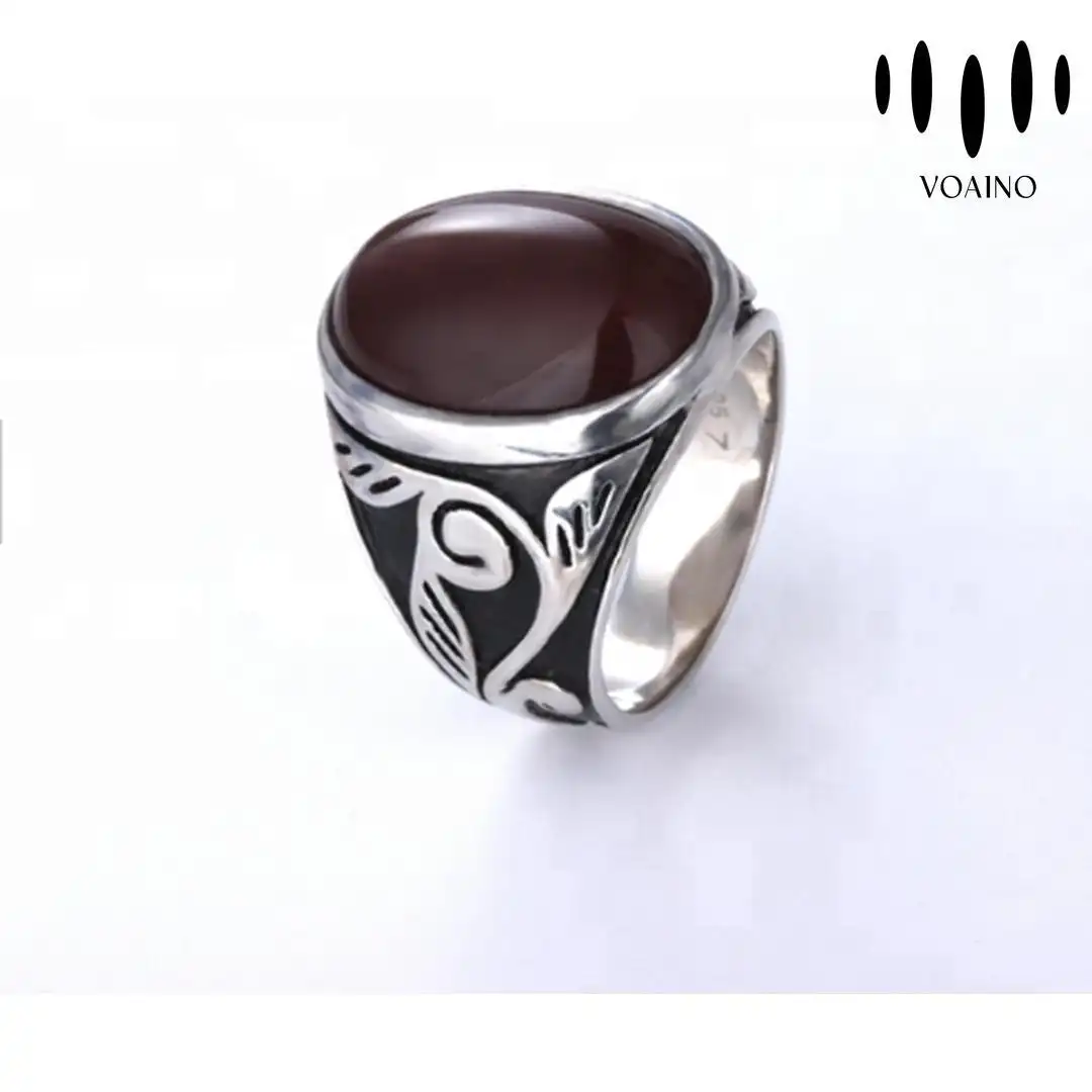 Natural Yemeni Agate Ring for Men 18k/14k/9k/Pt950/S925 1